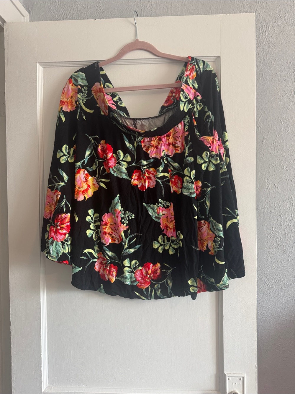torrid Black Floral Skirt with Pink, Red & Green Blooms